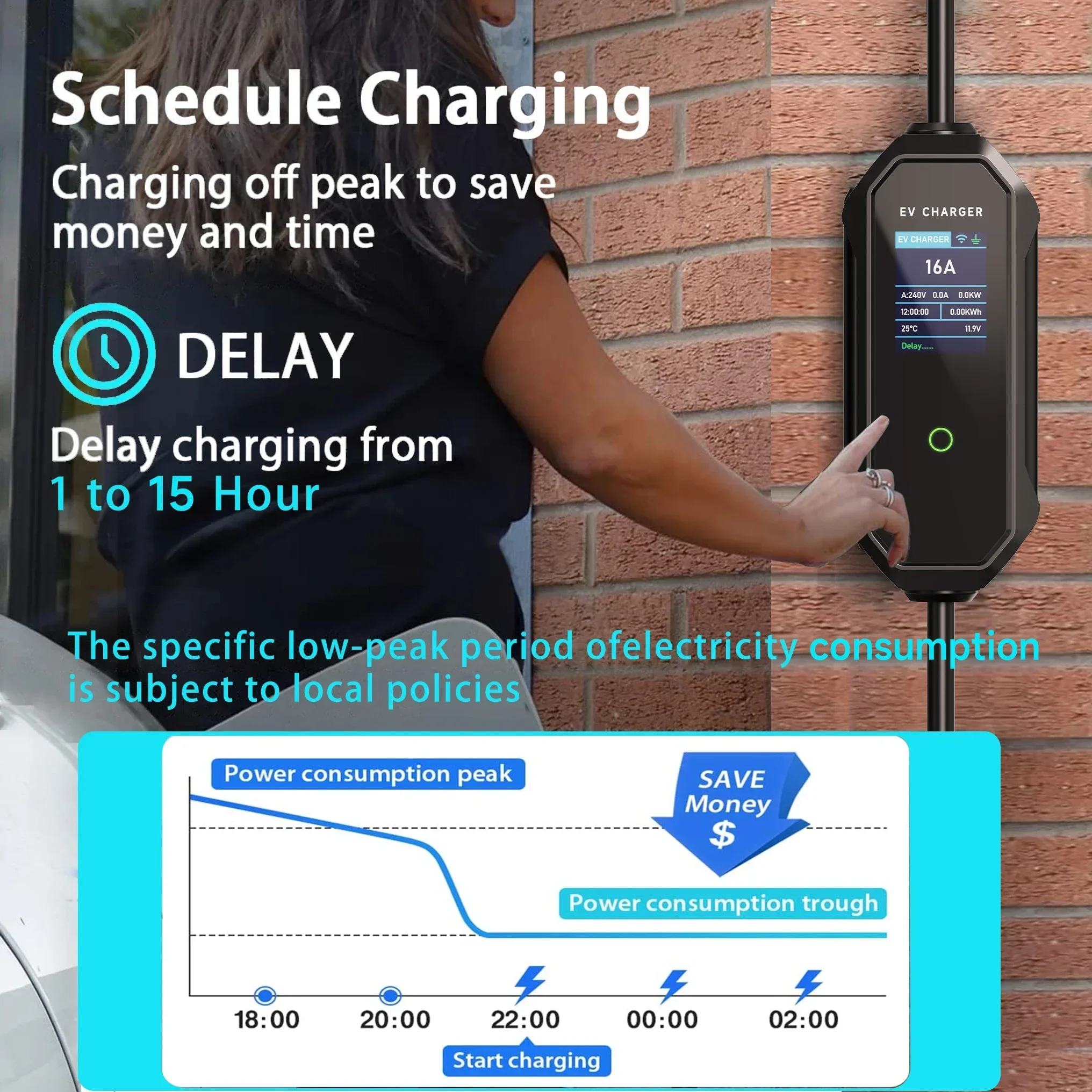 11KW 16A 3Phase Portable EV Charger Type 2 IEC62196-2 EVSE Fast Charging Wallbox CEE Plug WIFI APP Bluetooth Wireless Control