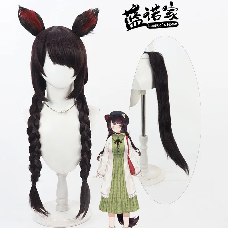 NIJISANJI الظاهري يوتيوب Inui Toko Cos شعر مستعار تأثيري هالوين كرنفال حفلة الدعامة الشعر الاصطناعية ألياف مقاومة للحرارة + غطاء شعر مستعار