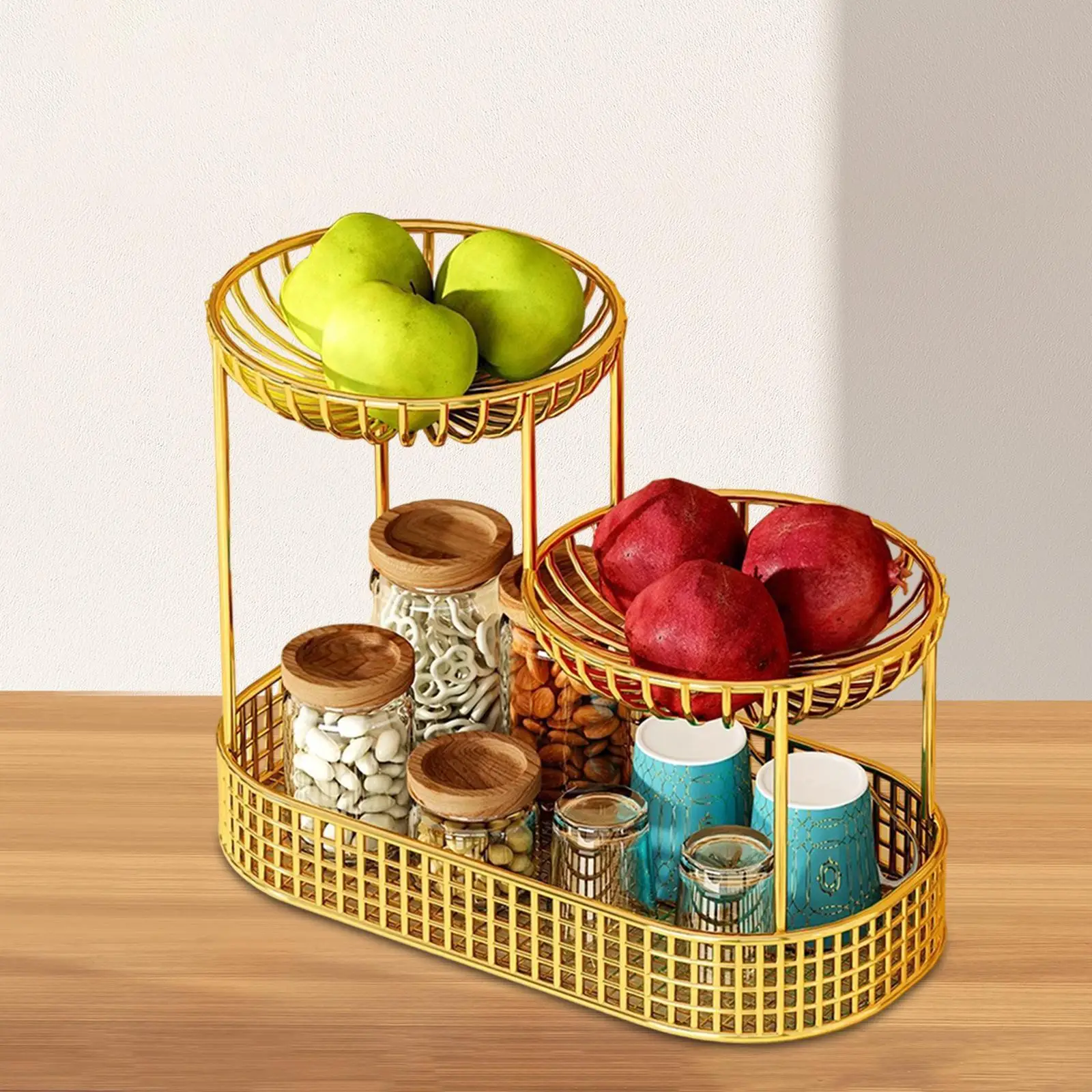 Three Tiered Wire Basket Stand,Fruit Holder, Multiuse Multi Tier Bread Basket,Fruits Stand Holder for Vegetable