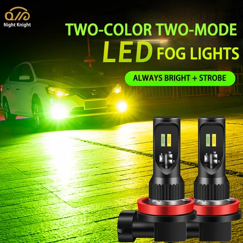 Night knight 2 uds H3 H7 H16 H8 luces antiniebla Led para coche H11 LED lámpara antiniebla estroboscópica de doble Color HB3 9005 HB4 9006 luces antiniebla automáticas