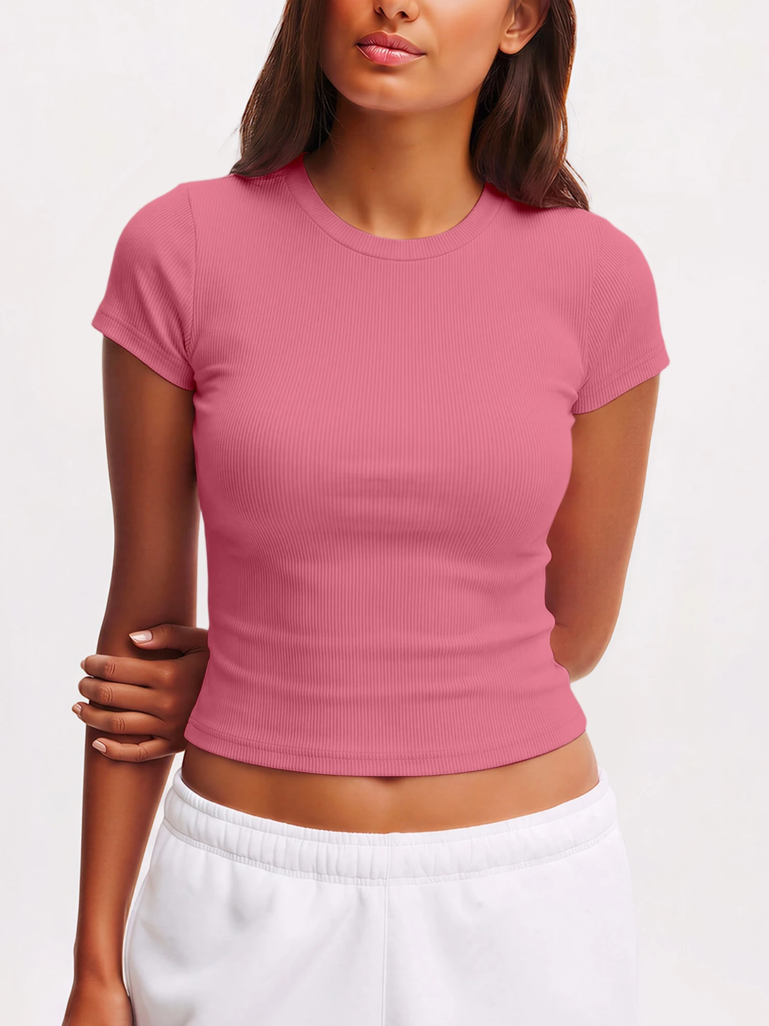 Statement‑Making Ribbed Cropped Short‑Sleeve T‑Shirt, Sleek Knit Top for Concert Events and Trend‑Driven Urban Fashion
