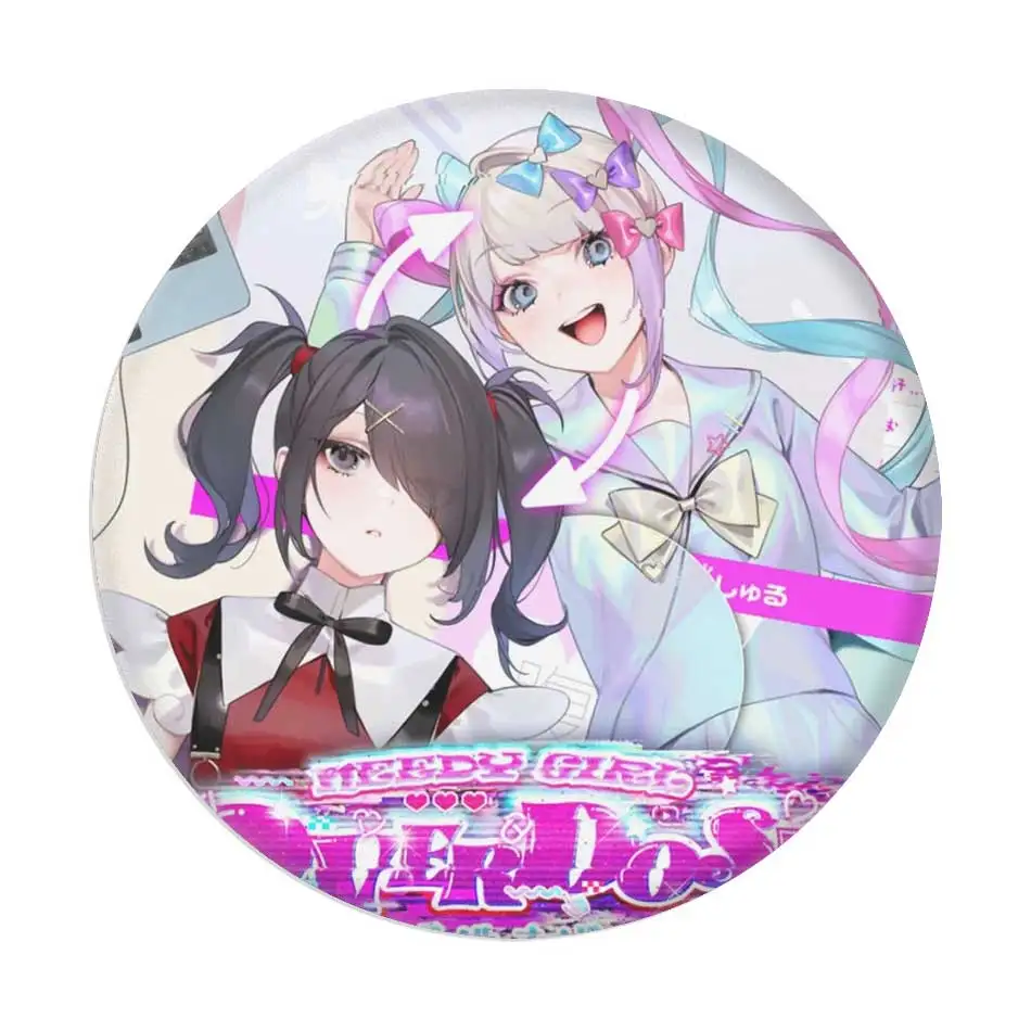 58mm Round Needy Streamer Overload Metal Badge Anime Pin Desktop Display And Anime Fan Character Role Collection