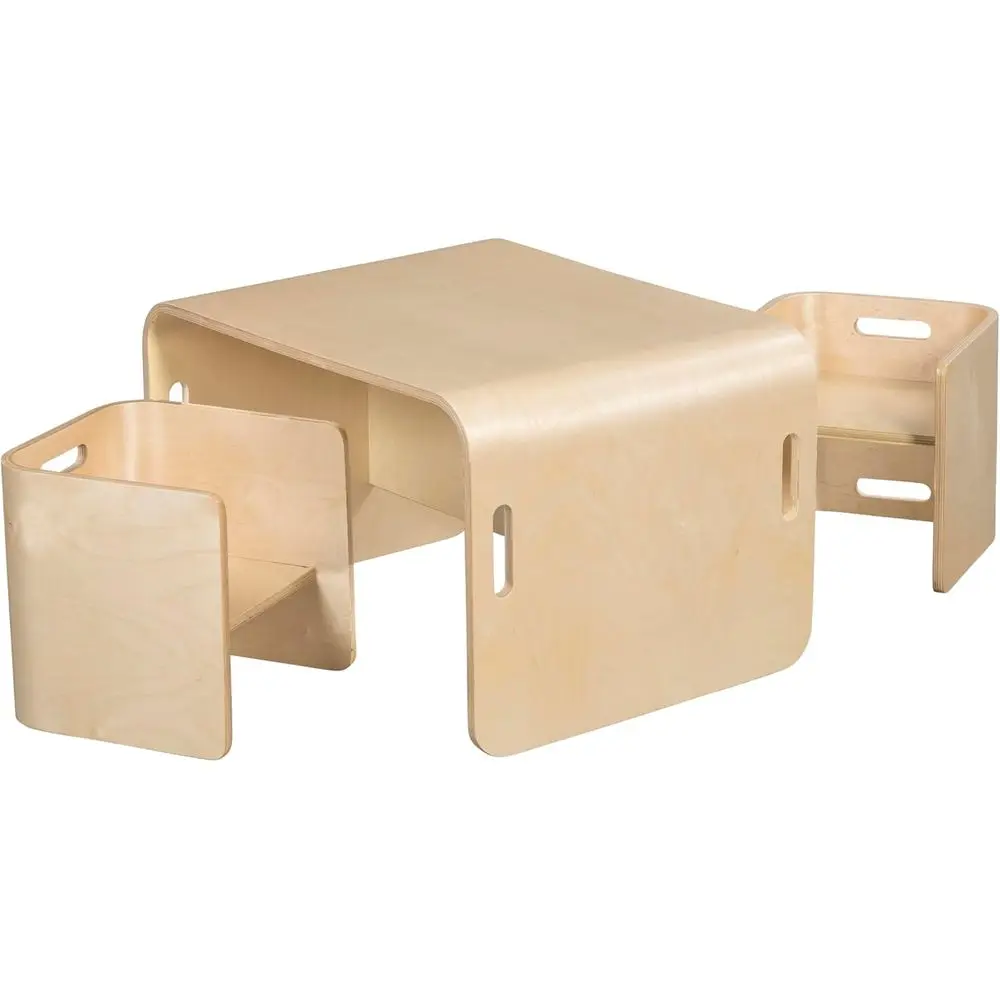 

Natural Wooden Adjustable Children's Table and Chairs Set, 3-Piece