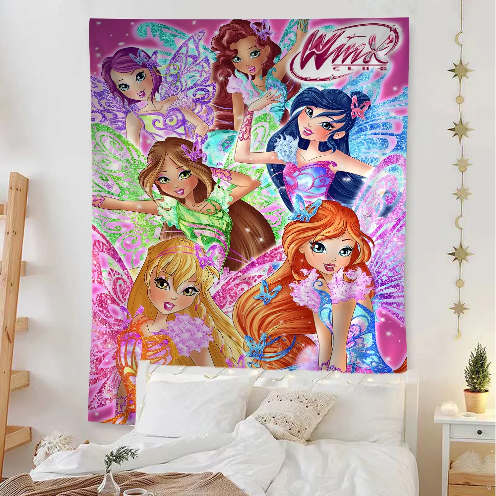 Girl-W-Winx Catoon Clubs Hanging Bohemian Tapestry Indian Buddha Wall Decoration Witchcraft Bohemian Hippie Cheap