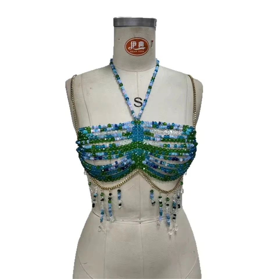 

Handcrafted Gemstone Choker Necklace Summer Beach Vacation Sexy Openwork Bodycon Dress Retro Bohemian Style Party Outfit