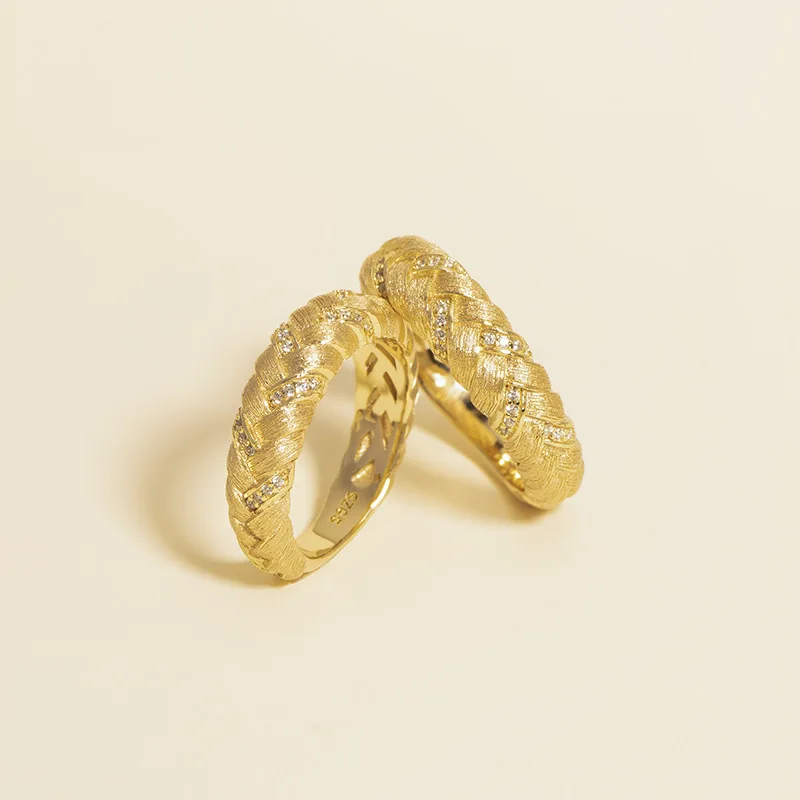 Copper Electroplated Gold Vintage Braided Brushed Wheat Ear Ring for Women Wholesales925Sterling Silver Ring Italian Buccetti Cr