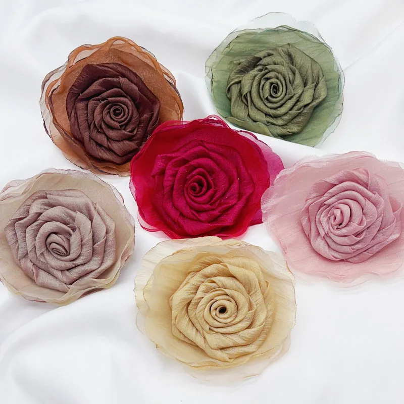 5Pcs 10CM Handmade Rose Fabric Artificial Flowers For Wedding Dress Clothing Hats Decoration Headdress Headband Flower