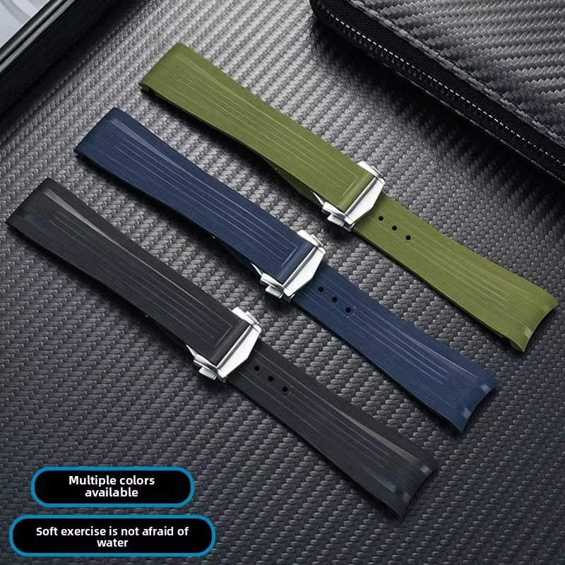 Soft Fluorine Rubber Watch Strap 21mm 22mm Curved For Longines spirit series L3.812 L3.802 Watch band Men's Waterproof Bracelet