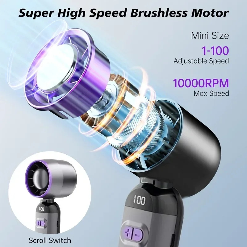 Outdoor Foldable Portable Handheld Fan Mini Cooling USB Rechargeable 100-level Free Control High Speed Turbo Fan for Travel