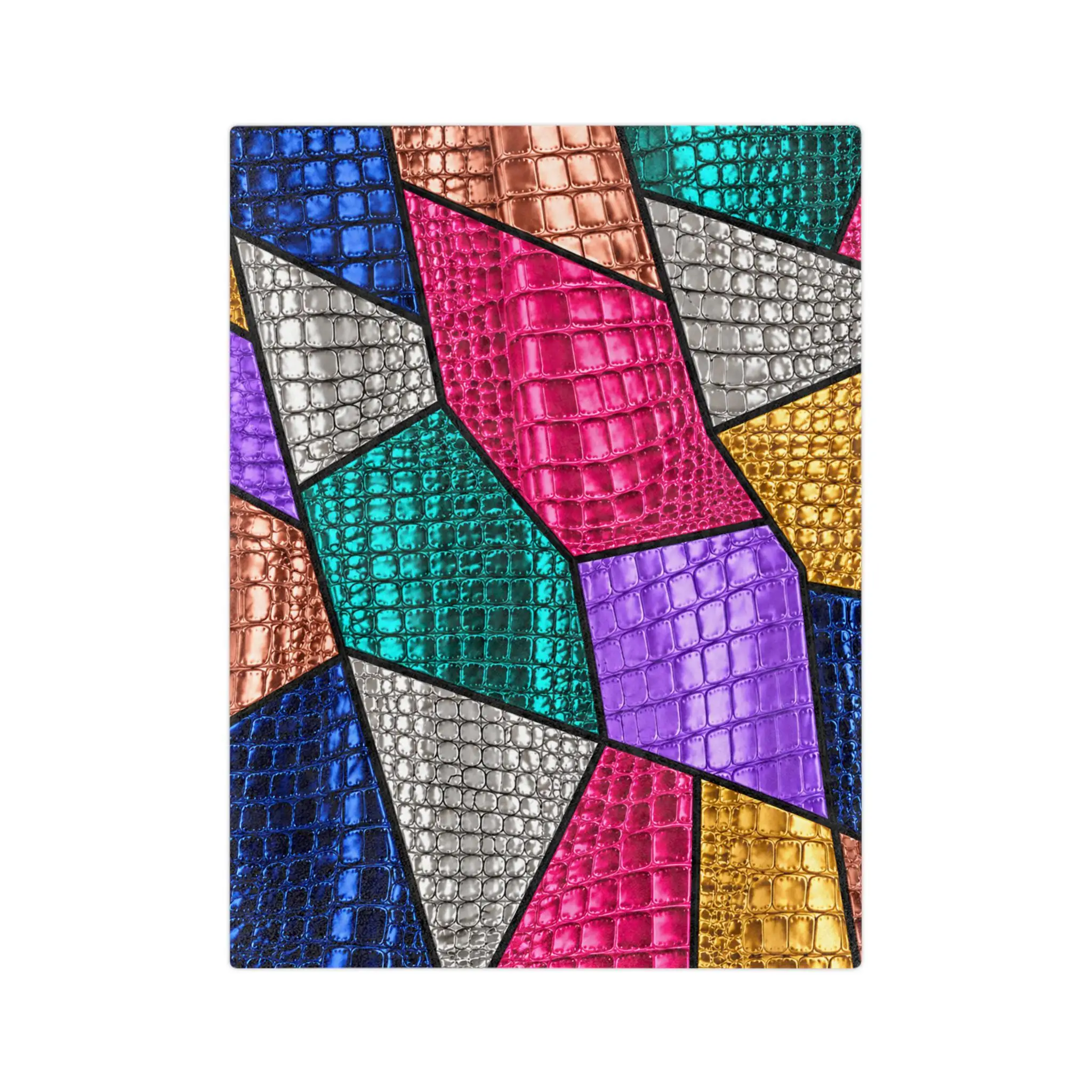 Vibrant Multi-Color Abstract Print Faux Crocodile Skin Throw Blanket for Sofa Couch Decor