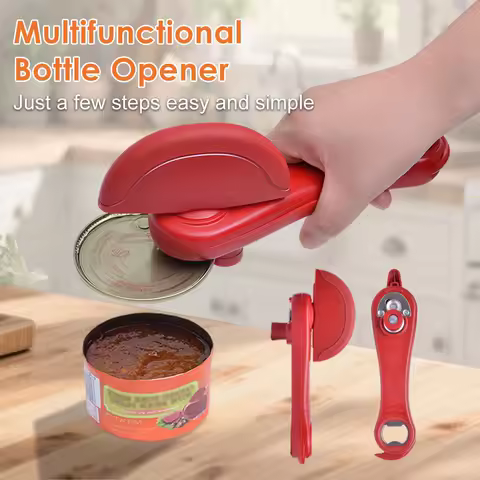 Stainless Steel Multi-Function Can Opener &amp; Bottle Opener Easy-Grip Manual Jar Opener for Kitchen, Durable &amp; Safe Household