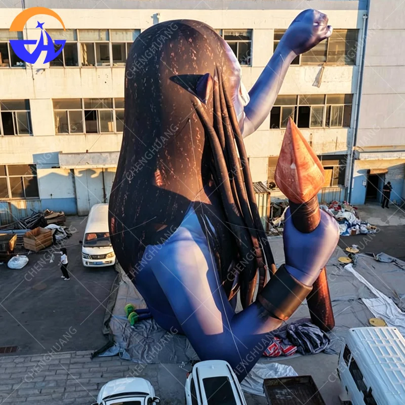 Inflatable Blue Alien Woman Figure Model Customized Tribal Warrior Statue for Movie Theme Exhibition Advertising Inflatable