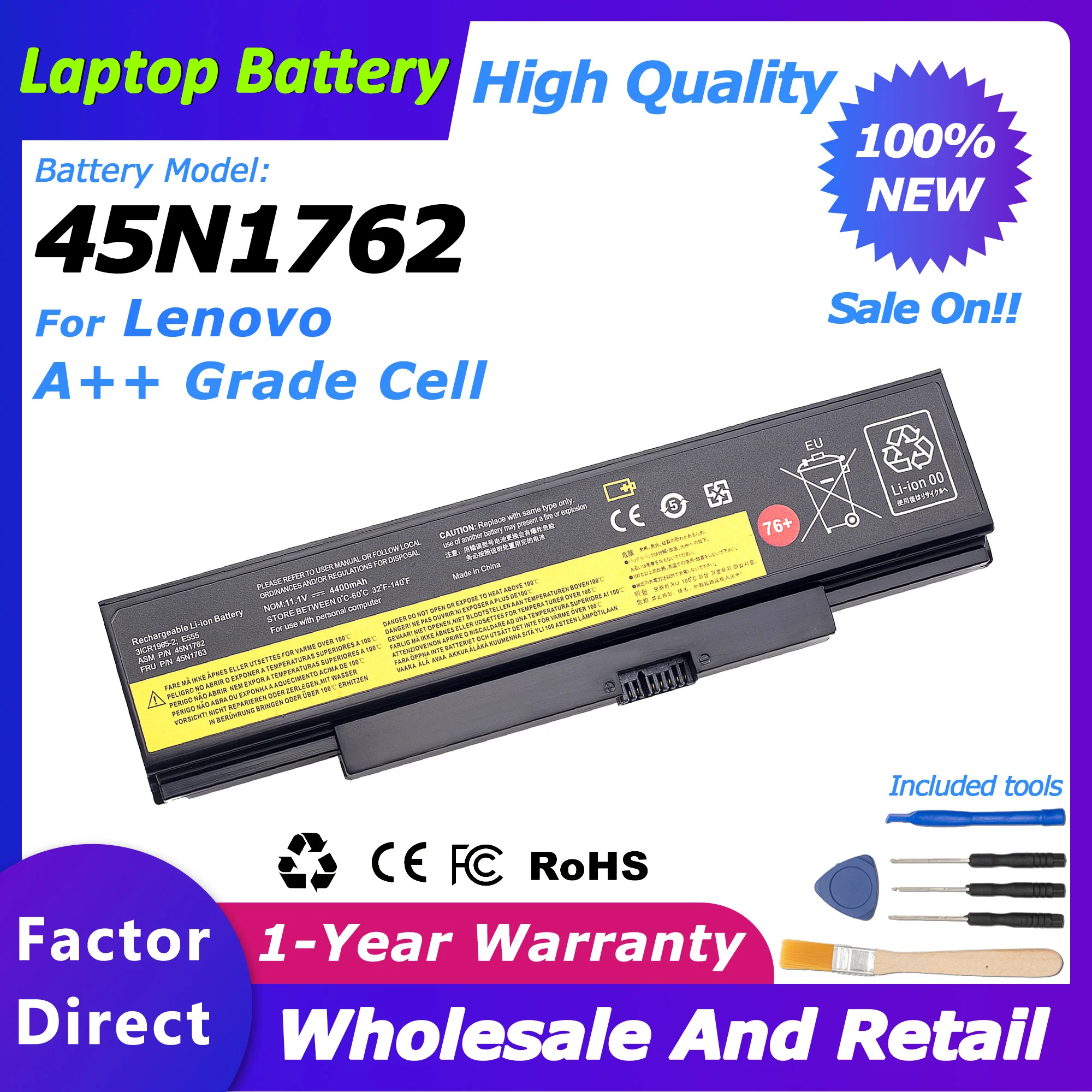 

45N1762 76+ Laptop Battery Compatible FOr Lenovo ThinkPad (Edge) E550/E550c/E555/E560 series 4400mah/48wh