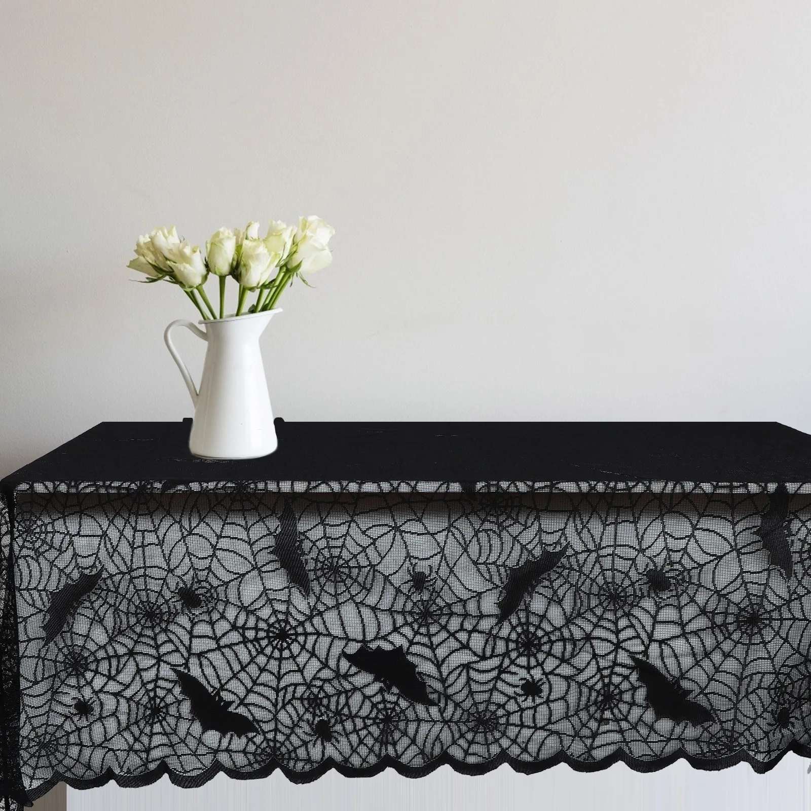

Spider Web Tablecloth Halloween Decoration Lace Cloth for Party Haunted House Festivals Reusable Washable Polyester