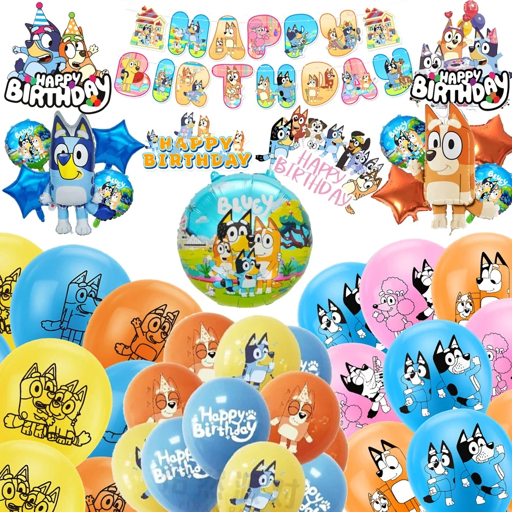 Hot Bluey Bingo Balloon Set Birthday Decoration Balloons Cute Foil Balloons Age Number Balloon Set Party Cake Decoration Props