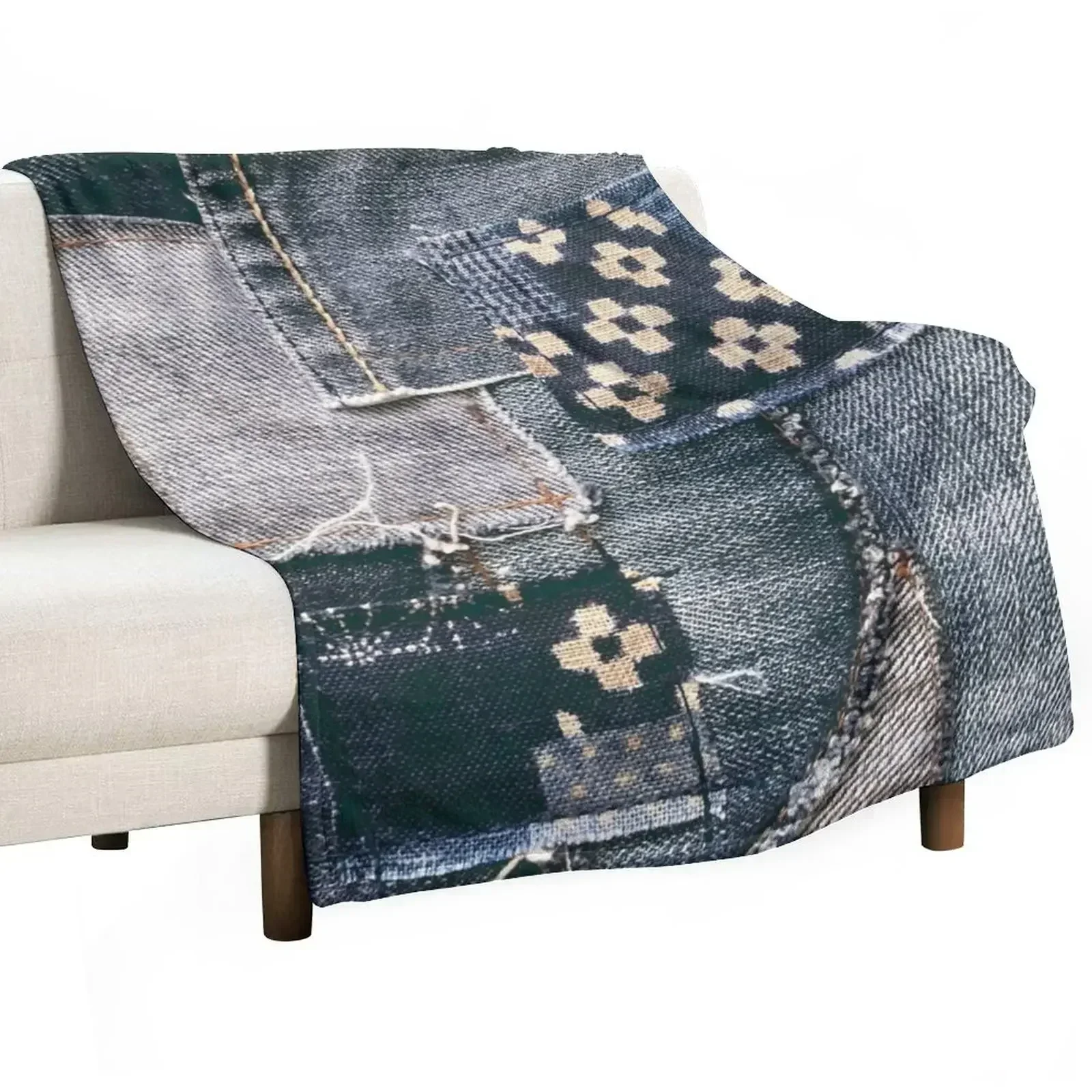 denim patchwork Throw Blanket Decorative Beds Summer Plush Kid'S Flannel Fabric Nap Blankets