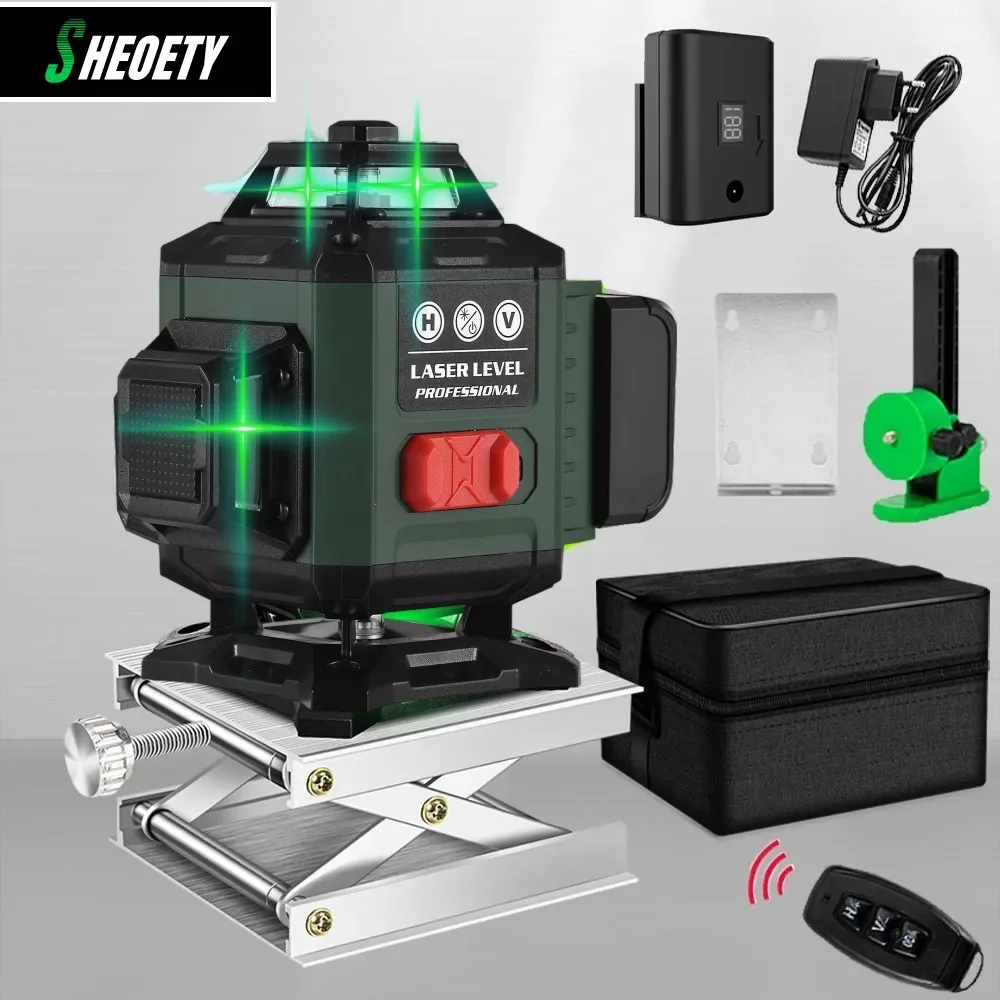 Super Powerful 3000mAh Battery Laser Level 16 Lines 4D Self-Leveling 360° Horizontal and Vertical Cross Green Laser Beam Line