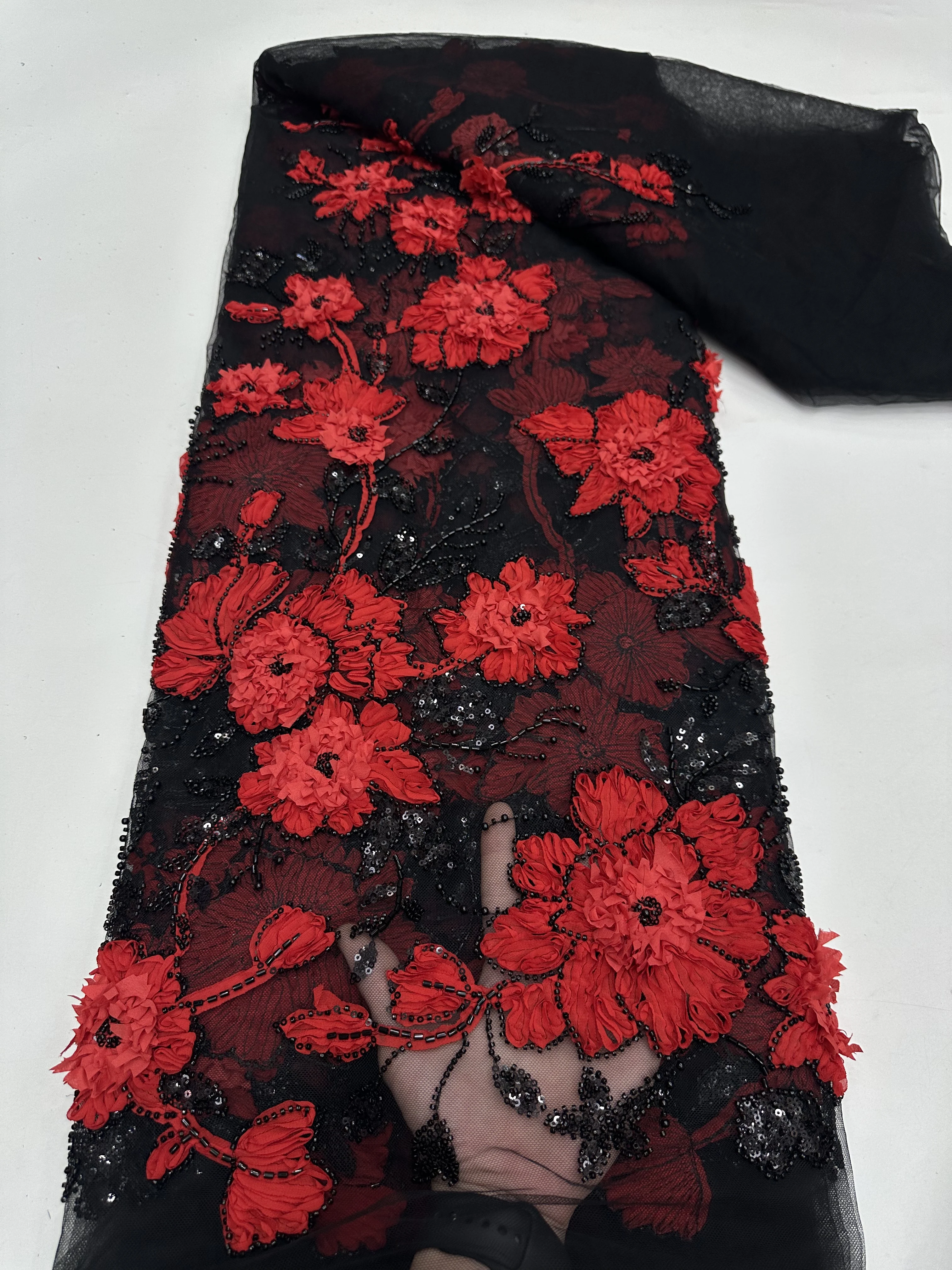 

Luxury African Beaded Mesh Lace Fabric High Grade French Nigerian Sequins Embroidery Tulle Lace for Sewing Party Dresses