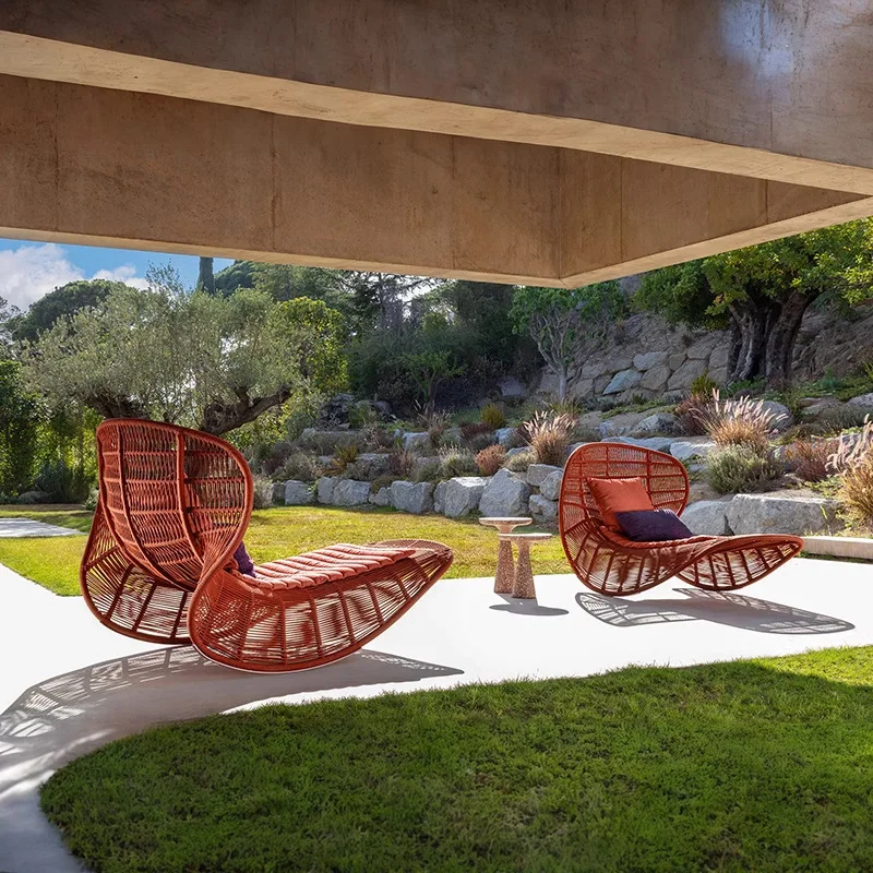 

Lying bed balcony recliner sofa bed rattan waterproof sunscreen