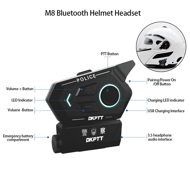 Two-Way Radio Bluetooth Motorcycle Intercom Headset System With Shoulder Speaker And Mic Wireless Public Addressing