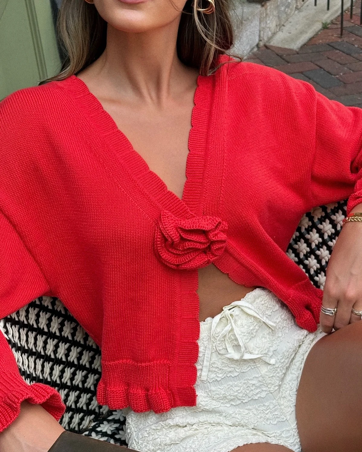 

New Womens Fall Winter Knit Cardigan Stylish Solid Open Front 3D Rose V Neck Long Sleeve Sweater Jacket Hot Sale S-XL
