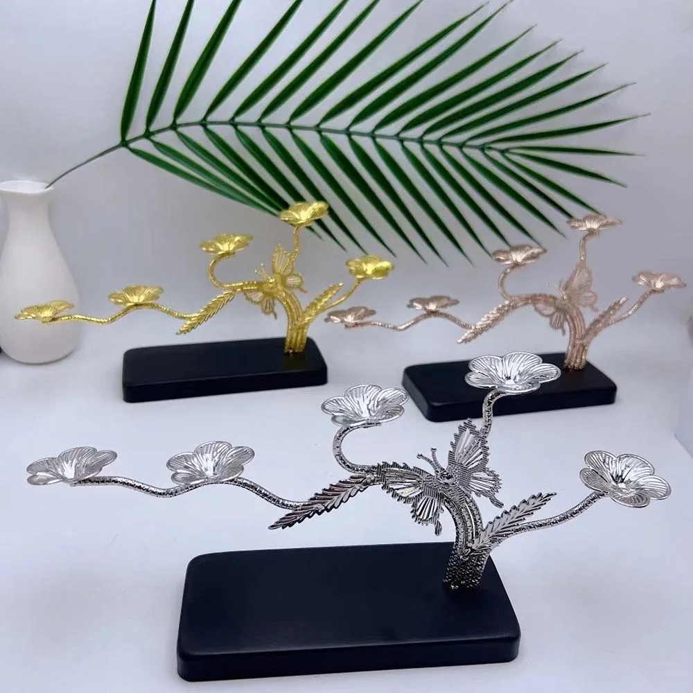 Butterfly and Flower Branch Crystal Ball Stand Multi-Position Metal Display Base Sphere Holder Mineral Specimen Home Decor