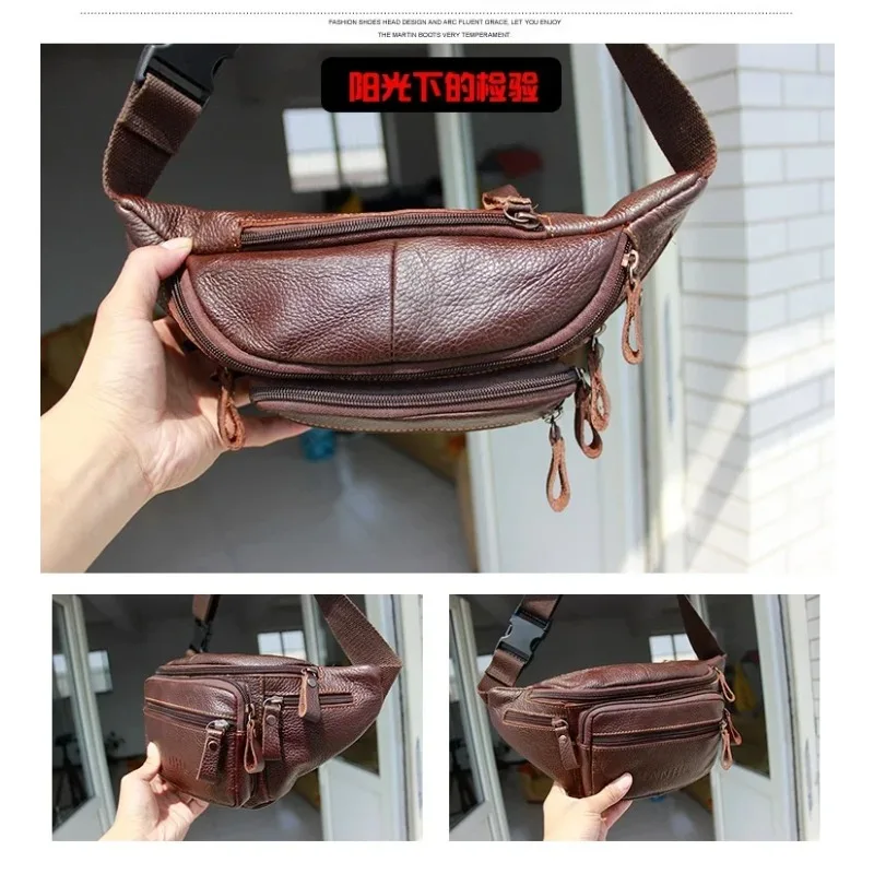 جلد البقر الأصلي الخصر حقيبة الرجال مضحك حزمة حقيبة بحزام الهاتف الحقيبة متعددة جيب المشي لمسافات طويلة الجري وركوب الدراجات أكياس حزمة مراوح #6