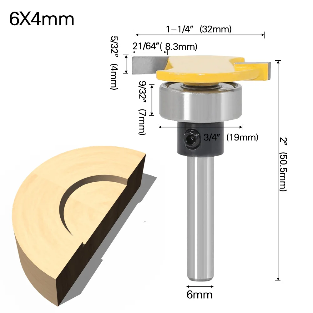 1PC 1/4" 6.35mm 6mm Shank Milling Cutter Wood Carving Handle Belt Bearing T Cutter Slotting Knife Router Bit Carpenter's Cutters
