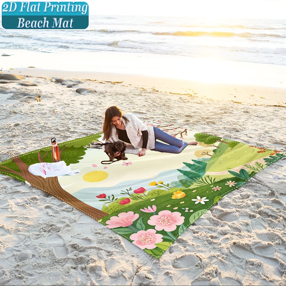 1-Piece Set, Summer Outdoor Beach Mat, Includes 4 Ground Stakes, Unique Printed Design, Fade-Resistant, Lightweight, Quick-Drying, Easy to Carry, Windproof and Sandproof, Fashionable and Trendy Outdoor Activity Decoration, Suitable for Beach, Camping, Picnics, Parties