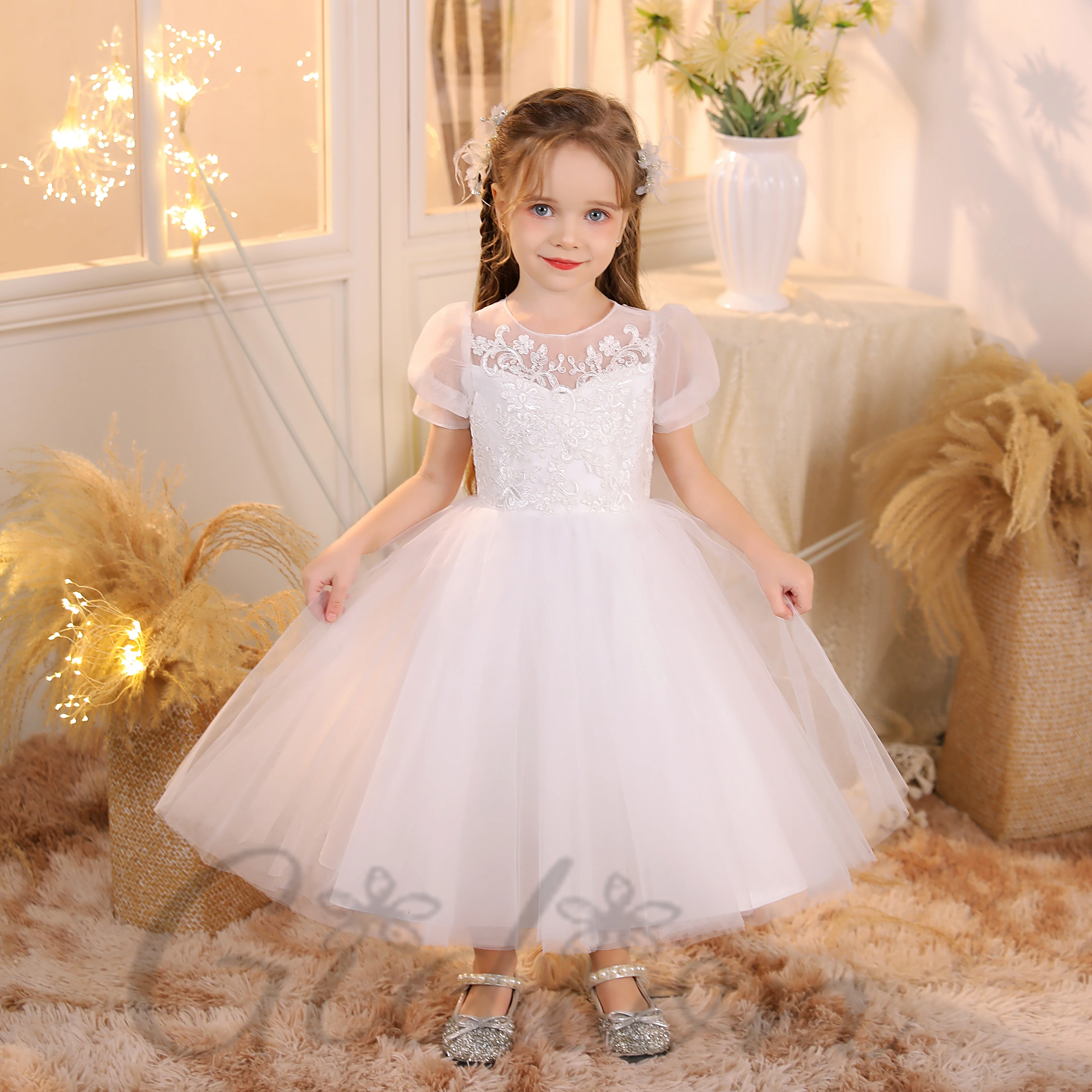 

Tulle Princess Flower Girl Dress For Kids Wedding Ceremony First Communion Prom Night Banquet Pageant Ball Evening-Gown Party