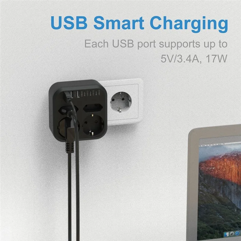 BTLIFE-Power Strip 10 In 1 3500W EU Plug With 4 AC Outlets, 6 USB 17W Fast Charging Ports, 7 Safety System Socket Extender For H