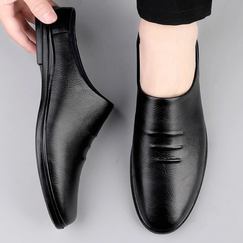 

Summer Punching Men Handmade Non-slip Half Dragging Comfortable Light Home Slippers Casual High-quality Flat Bottomed Loafers