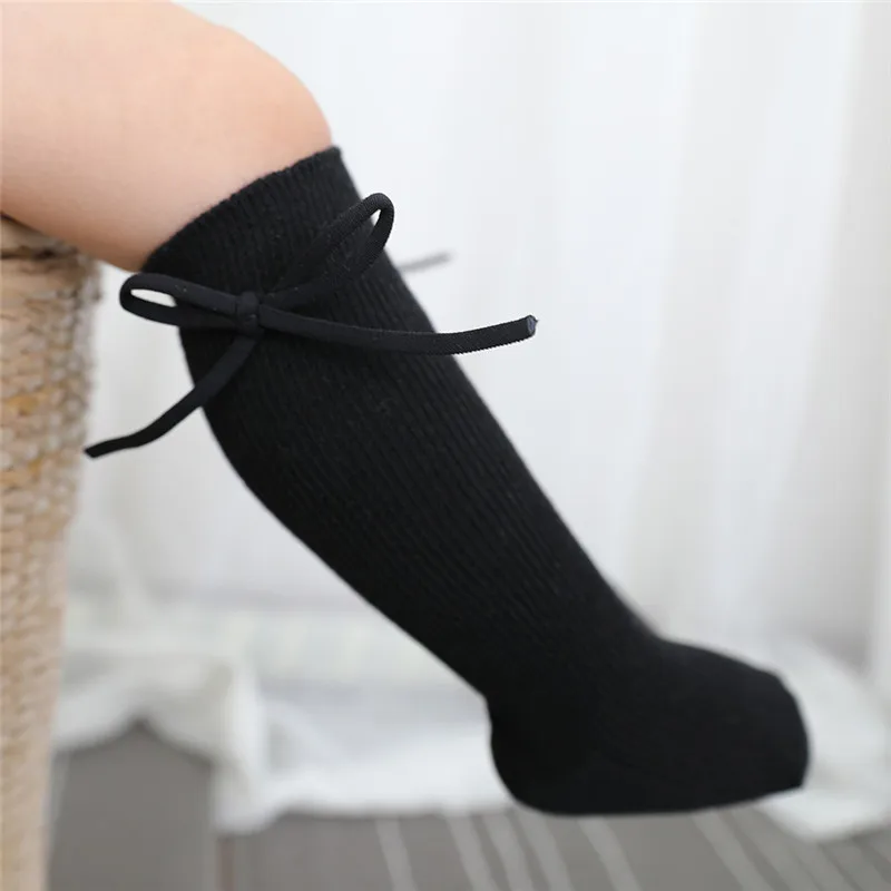 Autumn Kids Knee High Socks Baby Girls Boys Bowknot Flat Long Sock Soft Cotton Solid Children Princess Socken For 0-7 Years image 3