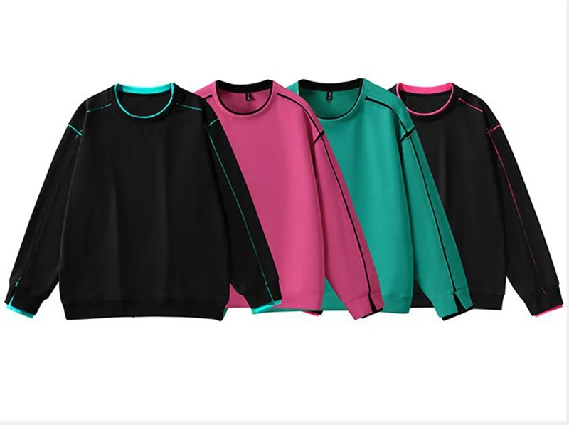 New Arrivals for Spring  Autumn Street Style Plus Size Men Color-Block Crewneck Long-Sleeve Loose Fake Two-Piece Top170kg10XL