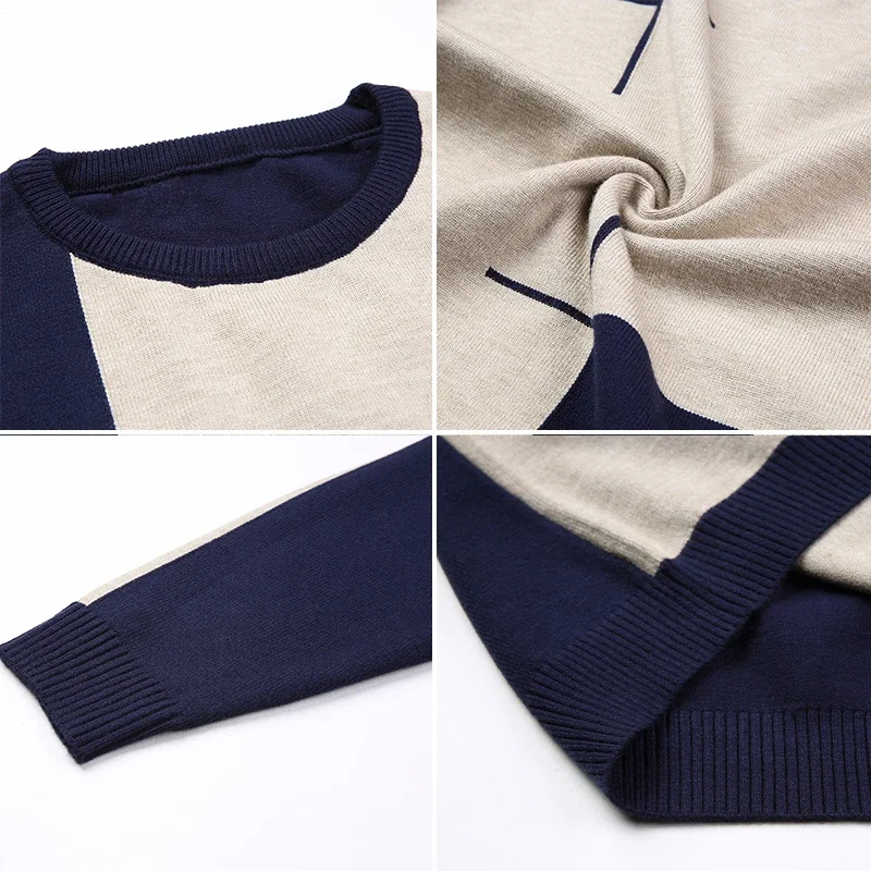 Maglione da uomo di marca Primavera Autunno da uomo a maniche lunghe Sweate O-Collo Edited Camicia in maglia Sottile Hit Color Slim Maglioni da uomo