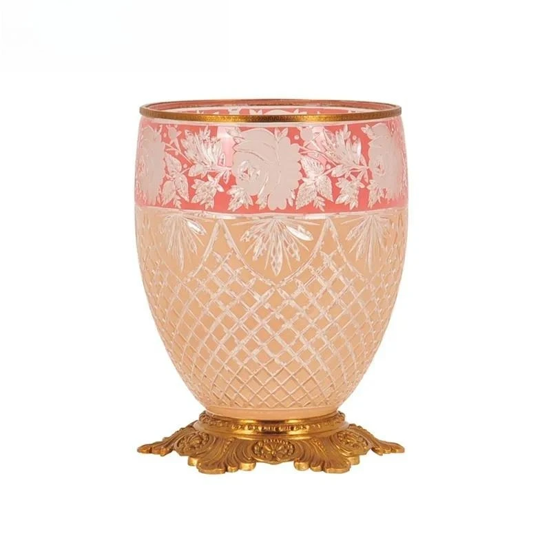 Cute Home Brass Crystal Glass Vase Cup Pink Decorative Belt Bracket
