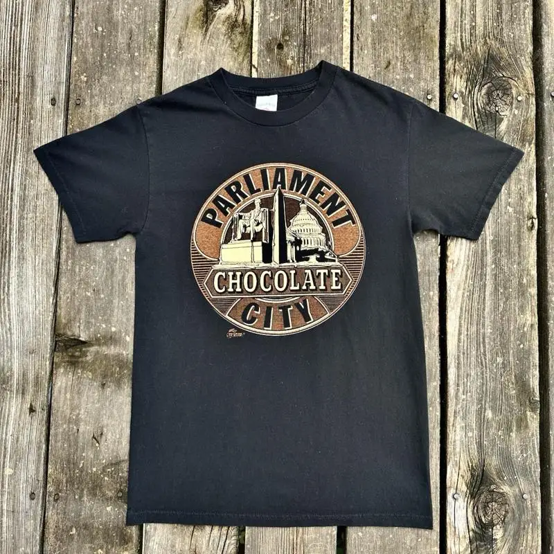 Parlamento Chocolate City Camiseta Homens Äôs Pequeno George Clinton Funkadelic Vtg