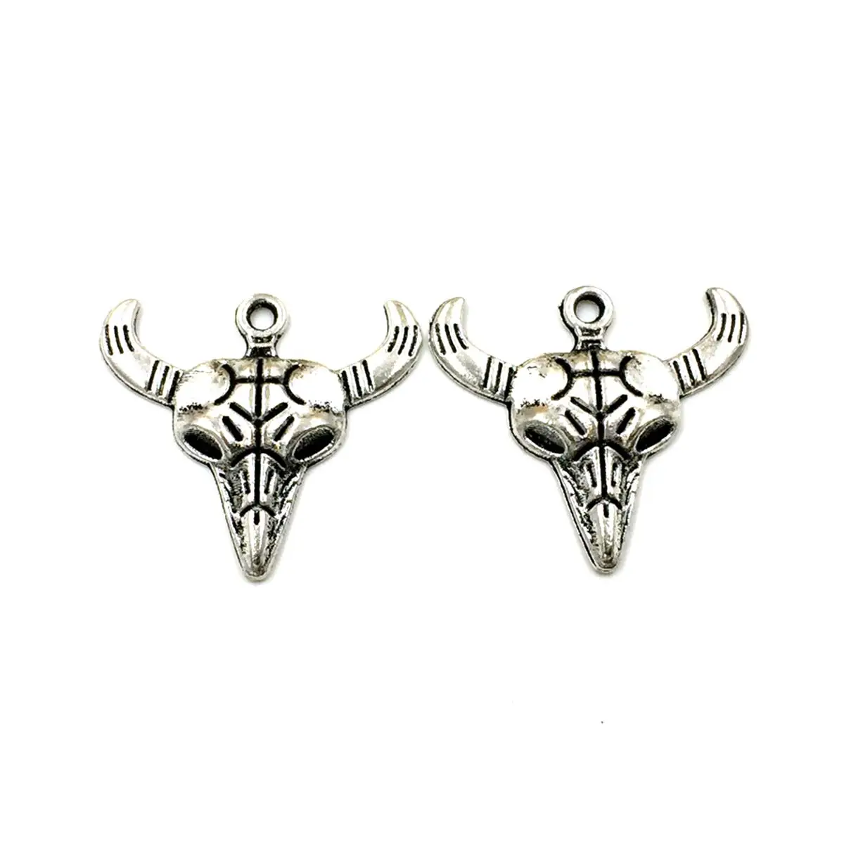 

50PCS Vintage Silver Tone Ox Skull Charm Pendants 26x28mm Handmade Jewelry Crafts Accessories Punk Decoration Supplies
