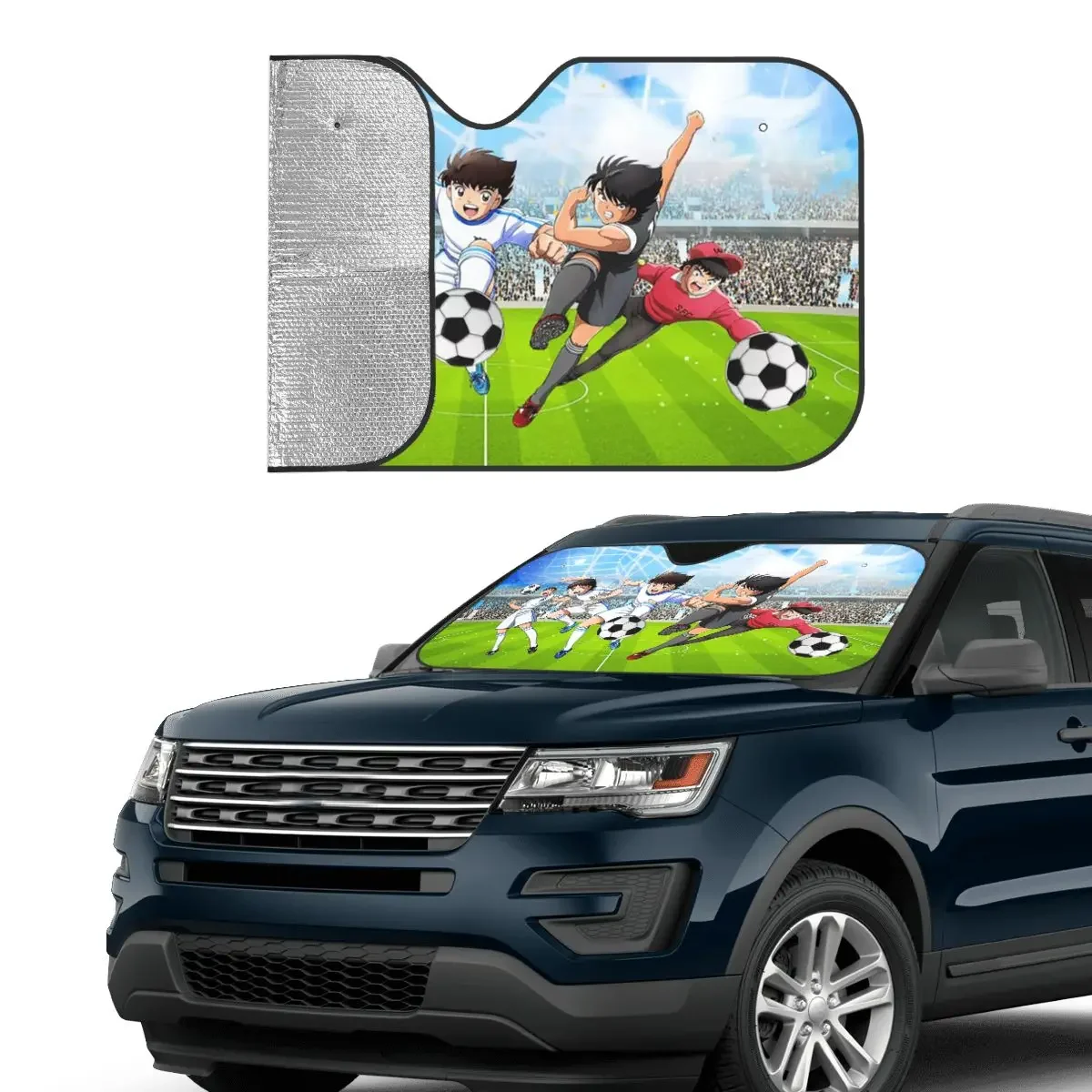 Captain Tsubasa Anime Funny Sunshade Windscreen 76x140cm Japanese Cartoon Foils Sunshade Visor Solar Protect