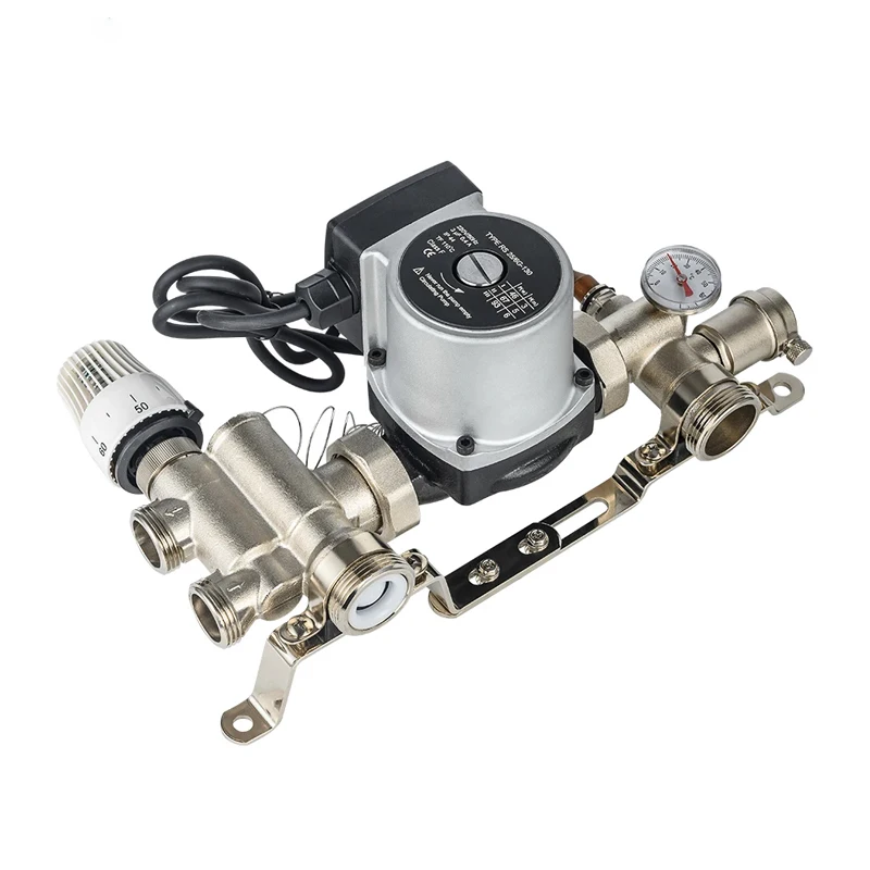DN25 Stainless steel heating manifold kit with flow meter/mixing water pump/induction handwheel, default 3/4 