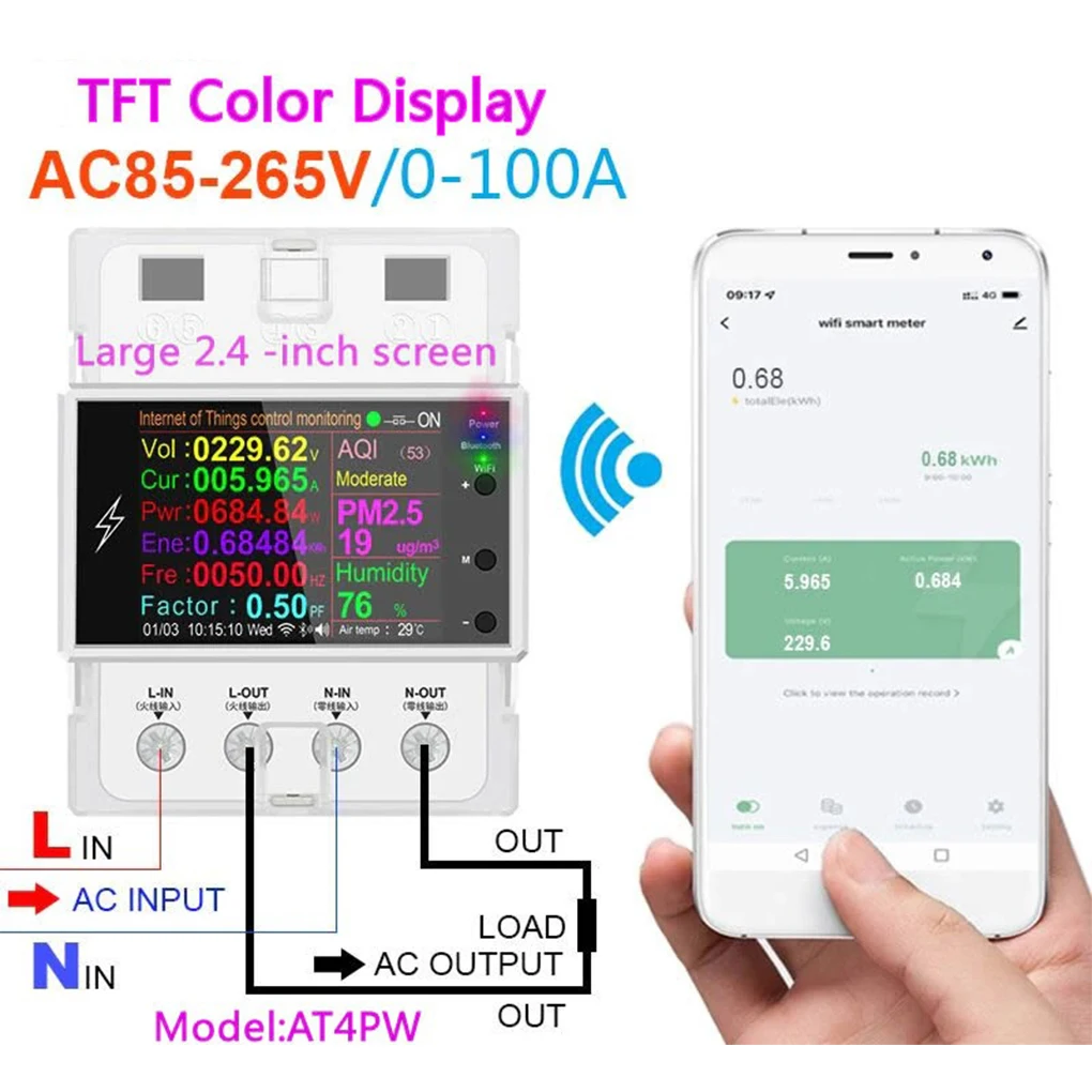 Tuya 0-26.5KW Smart Power Meter Apartment Rail Mounted Digital Display Voltmeter Electricity Measuring Gauge WiFi