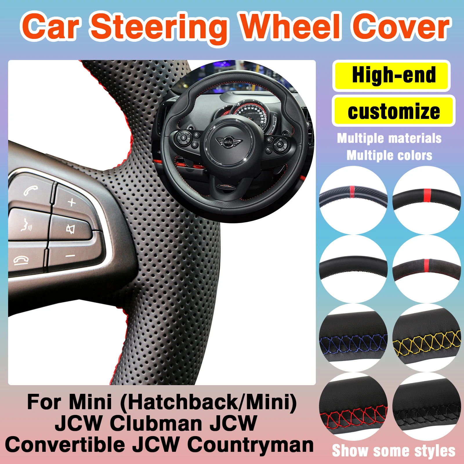 

Custom for Mini (Hatchback/Mini) JCW Clubman JCW Convertible JCW Countryma Автомобильный чехол на руль из микрофибры, противоскользящий