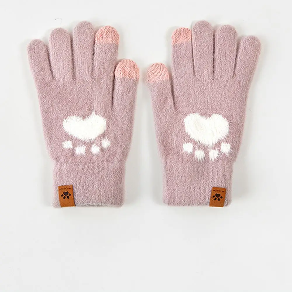 Soft Fleece Lined Gloves Women Winter Warm Touch Screen Mittens Cute Heart Pattern Thickened Cold Weather Hand Gear