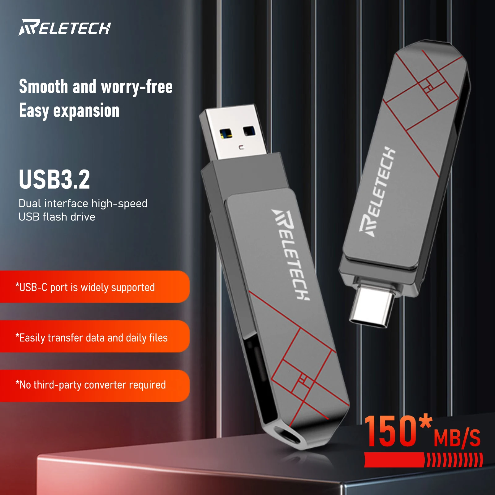 Reletech Z10 360 degree rotation Portable Solid State Drive 32gb 64gb 128gb USB3.1 Type-C Compatible for Laptop Mobile phone