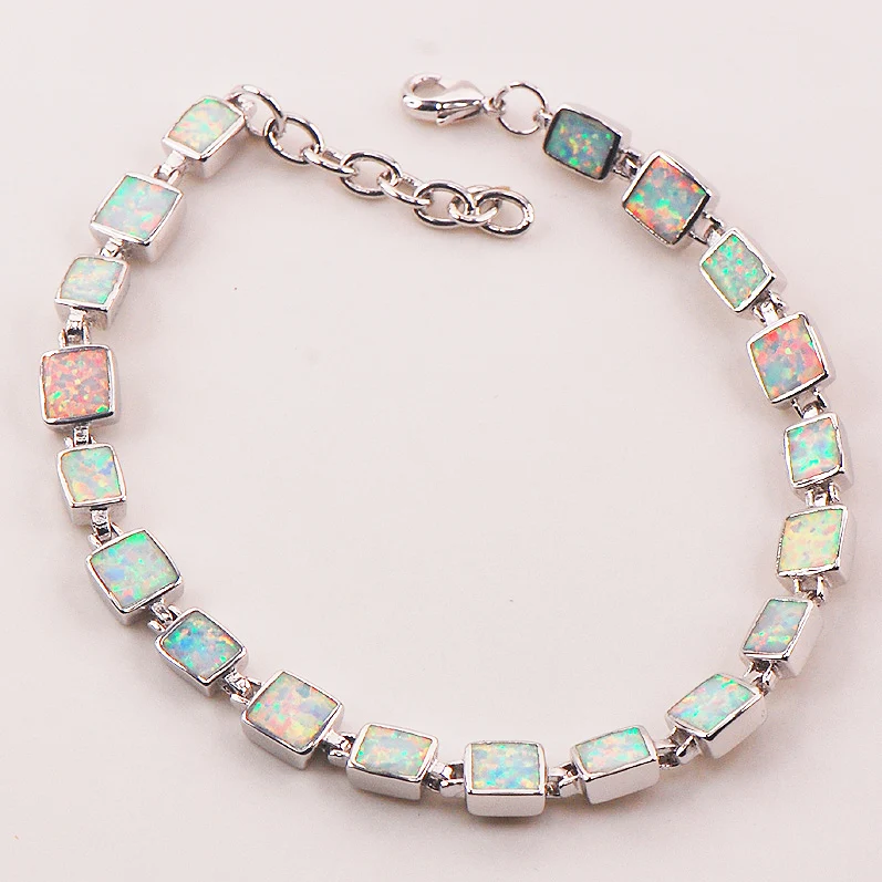 Free Shipping White Fire Opal 925 Sterling Silver   Bracelet 7.5\
