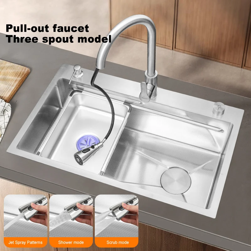 Stainless Steel Kitchen Sink Silver Embossed Large Single Slot Home Improvement Multifunction Wash Basin For Kitchen