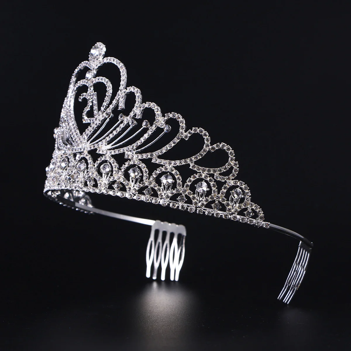 

Rhinestone Crystal Tiara Crown 17X14X9Cm 21 Birthday Crown For Women Silver Hair Styling Party Accessory
