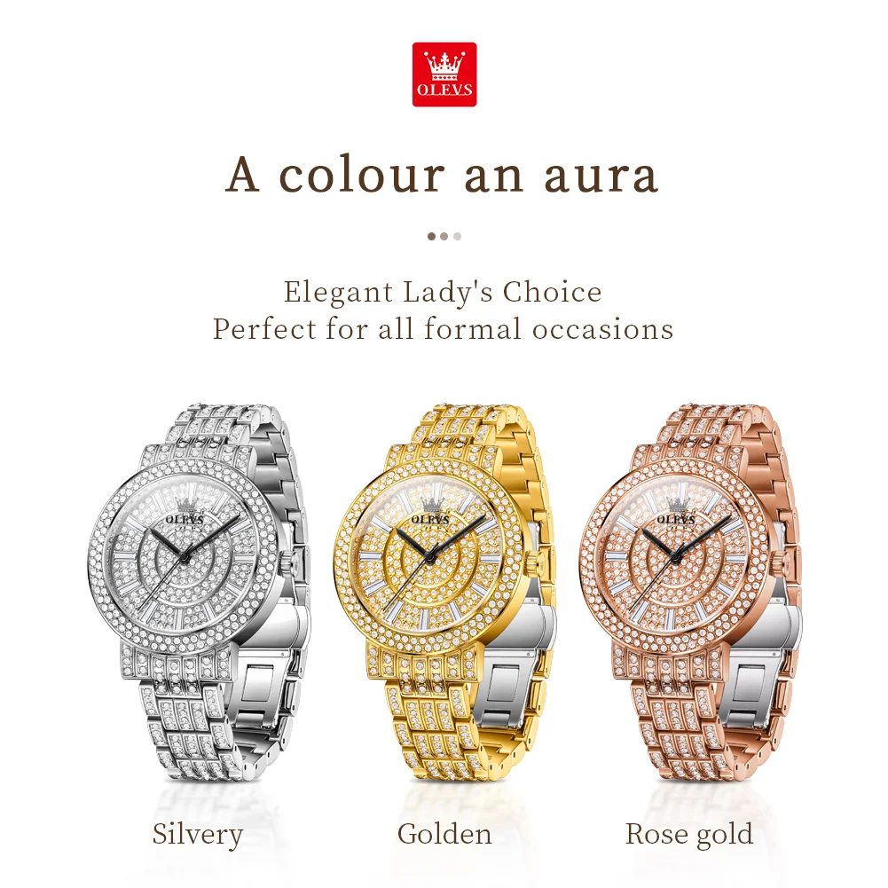 OLEVS 9904 Full Diamond Quartz Watch for Women Fashion Steel Strap Waterproof Ladies Wristwatch Luxury Original Woman Watches
