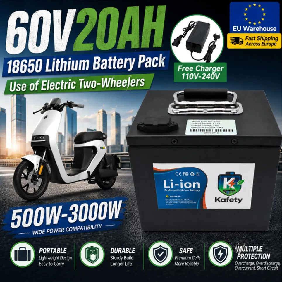 Brandneuer Hochleistungs-18650-Lithium-Akku 60V 20Ah mit integriertem BMS, verschiedene Kapazitäten für 250-2000W Motor E-Bike Roller, Luftfracht-Option, EU-Lager, schneller Versand.