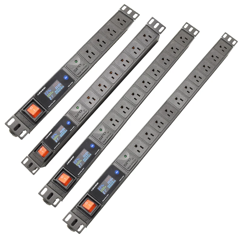 smart power strip Digital Electricity meter surge protector 2/3/4/5/6/7/8/9 Ways USA Outlets PDU Cabinet socket US/C14 Plug